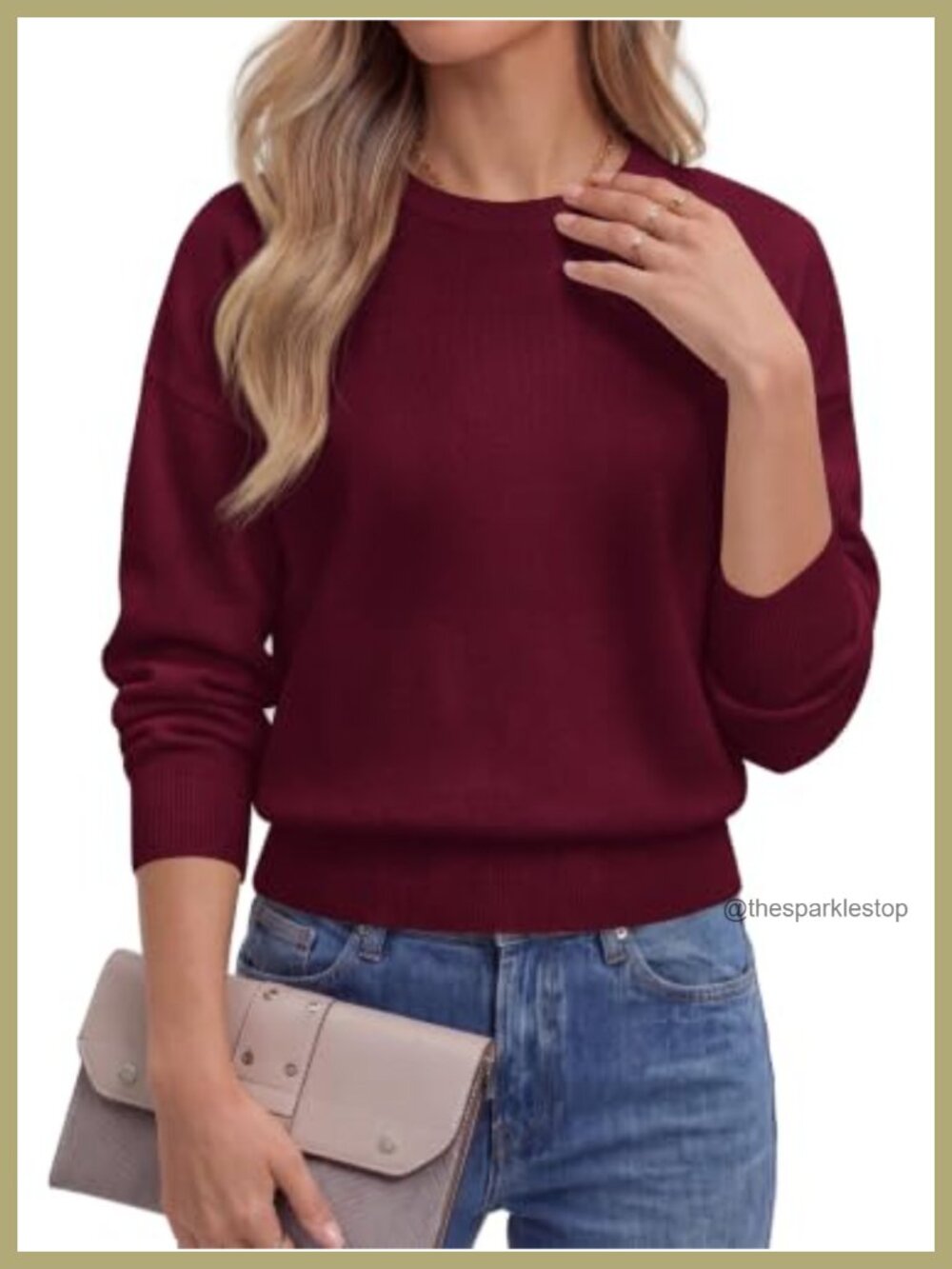 Womens Crewneck Long Sleeve Knit Pullover Sweater Lightweight
